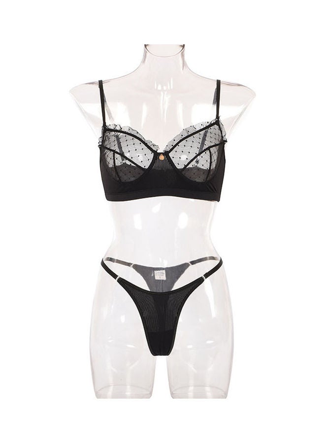 NIBEMINENT 2-Piece Comfortable Soft Lace Transparent Lingerie Set Black - Image 1