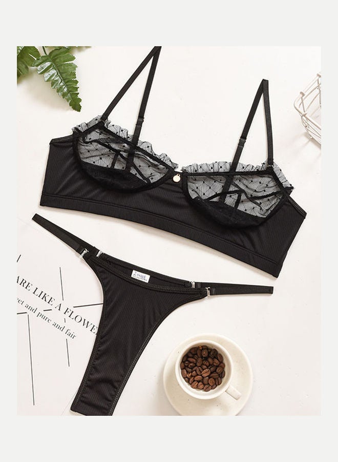 NIBEMINENT 2-Piece Comfortable Soft Lace Transparent Lingerie Set Black - Image 2