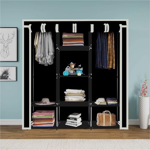 Whitecloud TRANSFORMING HOMES Collapsible Wardrobe Closet for Clothes Almira, 2 Hanging Space, 8 Shelves Non-Woven Fabric (88230) Black - Image 2