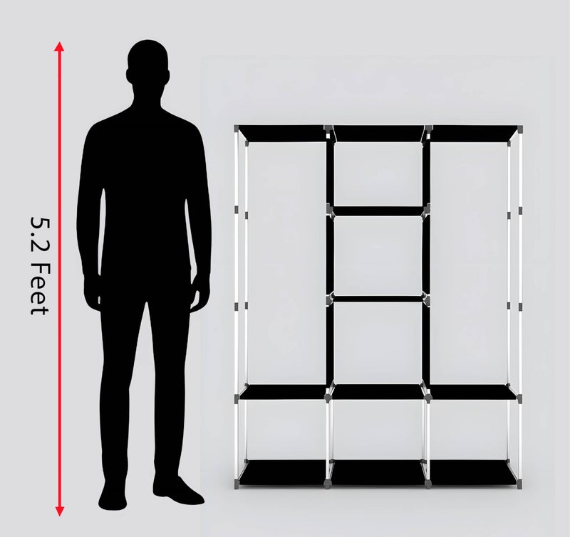Whitecloud TRANSFORMING HOMES Collapsible Wardrobe Closet for Clothes Almira, 2 Hanging Space, 8 Shelves Non-Woven Fabric (88230) Black - Image 4