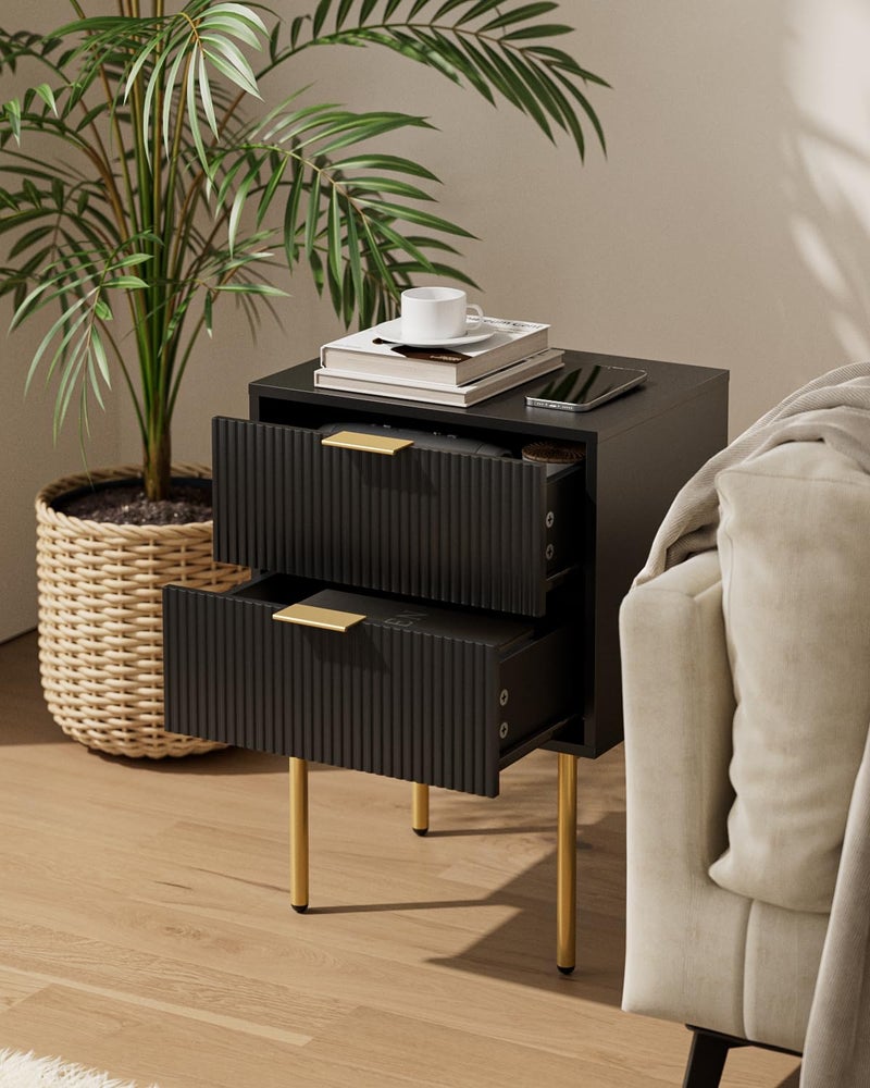 Aienvey Night Stand, Modern Nightstand with Drawers, Bedside Table, Gold Small Side Table for Bedroom, Living Room End Table (Black Stripe, 2 Drawers) - Image 5