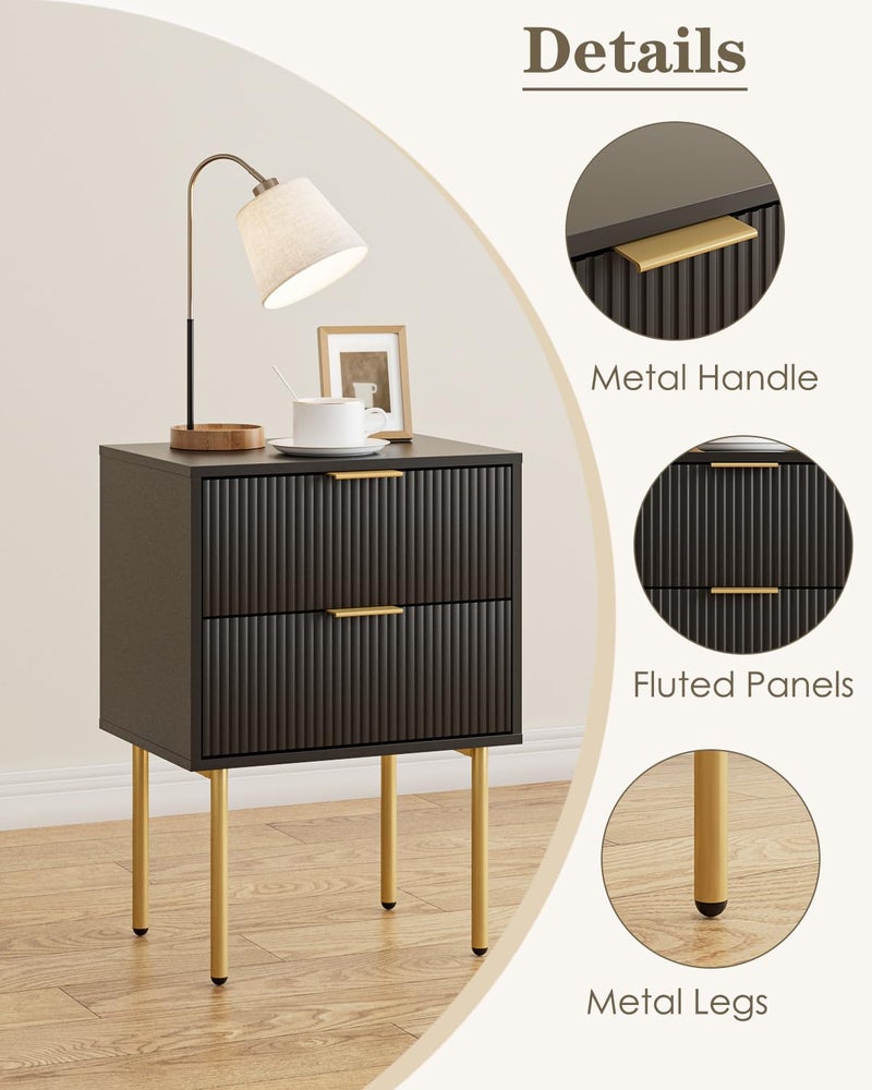 Aienvey Night Stand, Modern Nightstand with Drawers, Bedside Table, Gold Small Side Table for Bedroom, Living Room End Table (Black Stripe, 2 Drawers) - Image 4