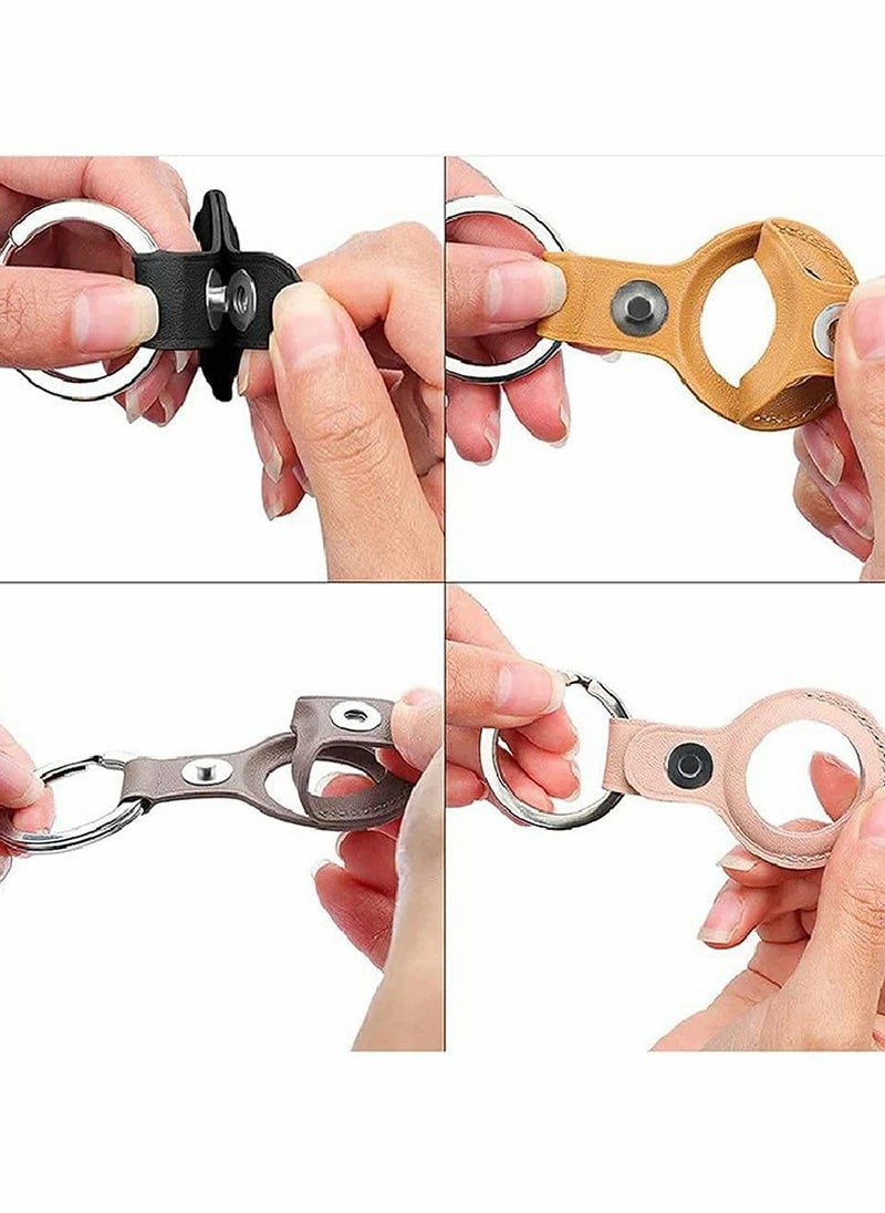 SYOSI - Anti-Lost Leather Case for AirTag，Protective Case Cover with Keychain Ring Designed,Safety Apple Airtag Tracking Locator Anti-Lost Tracker Finder Protector（Multiple Colour ）4 Pack - Image 1