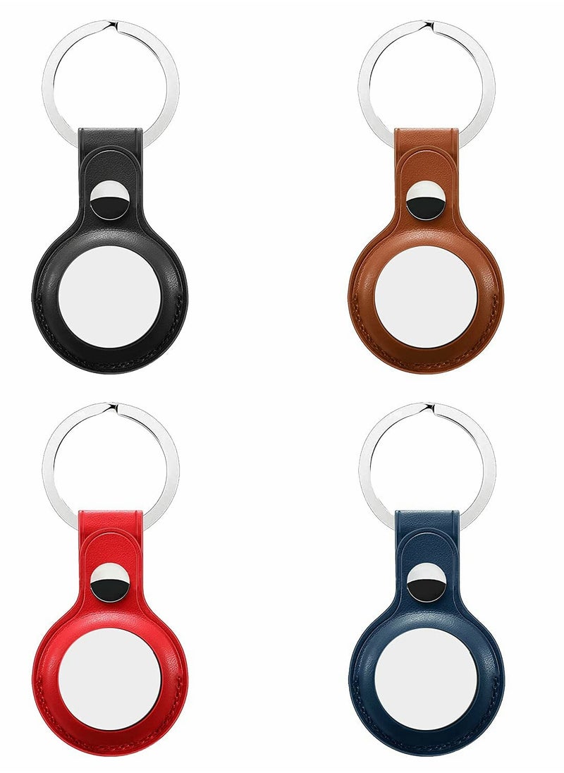 SYOSI - Anti-Lost Leather Case for AirTag，Protective Case Cover with Keychain Ring Designed,Safety Apple Airtag Tracking Locator Anti-Lost Tracker Finder Protector（Multiple Colour ）4 Pack - Image 1