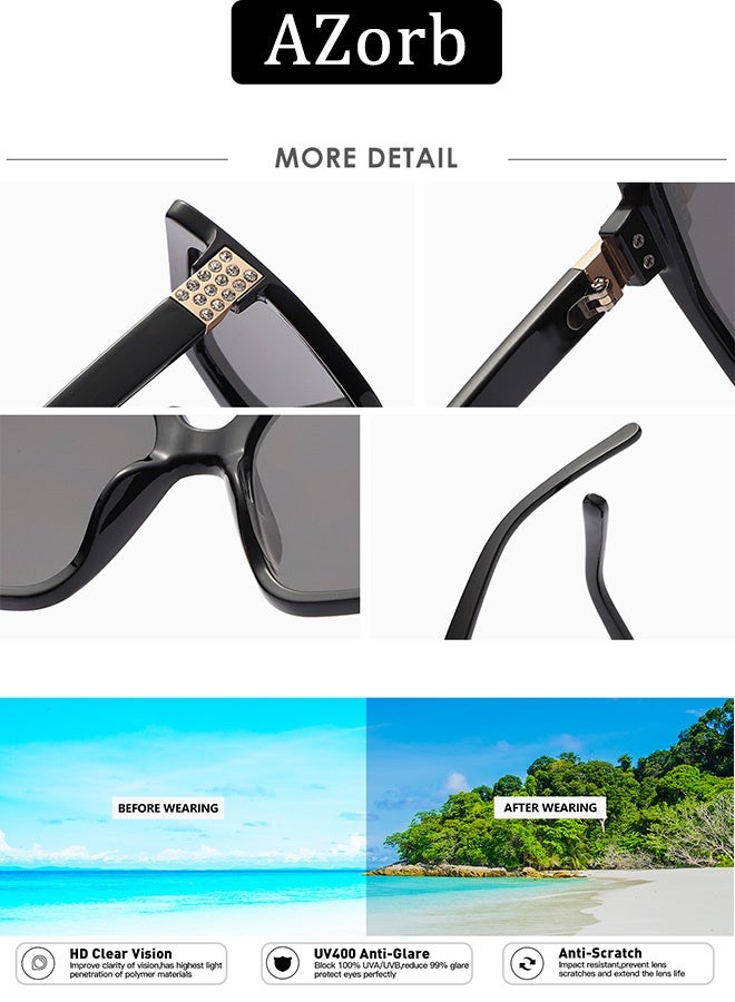 AZorb Fashion Sunglasses Women Diamond temple Sun Glassess Square Oversize Sunglass for Ladies Eye Glasses High Quality Eyewear UV400 Protection Shades for Daily Travel - Image 2