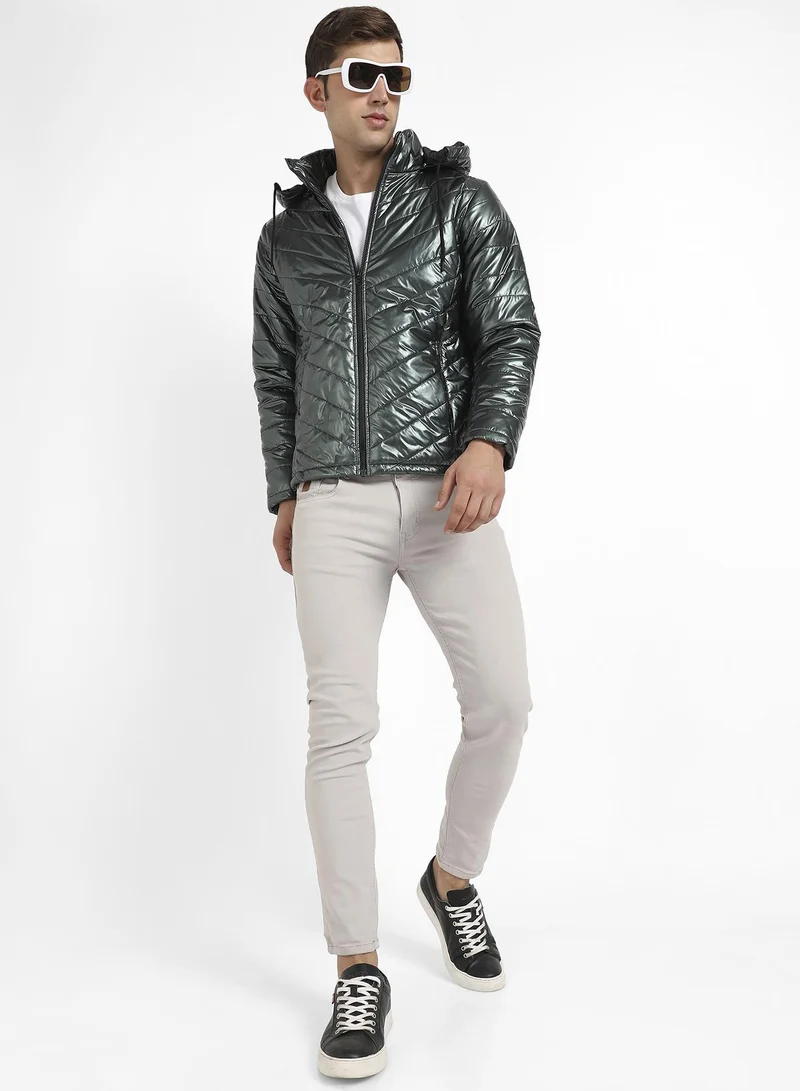 Campus Sutra  Men's Forest Green Zip-Front Quilted Puffer Jacket for Men | Best Price UAE