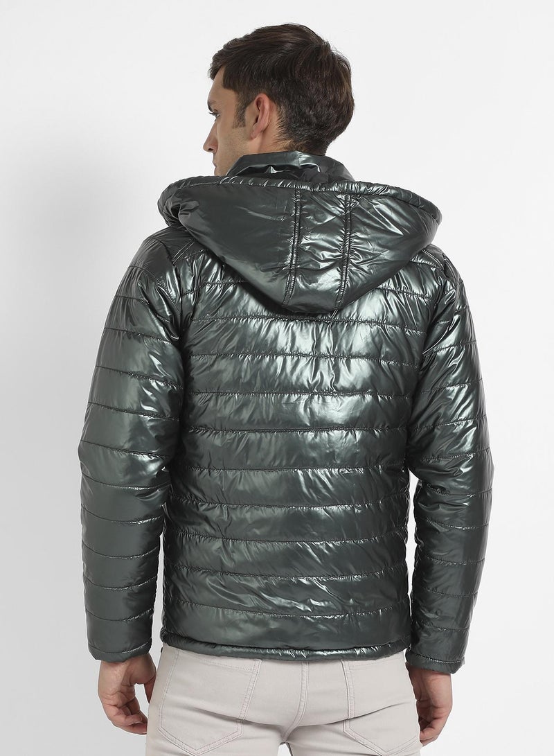 Campus Sutra Men's Forest Green Zip-Front Quilted Puffer Jacket - Image 5