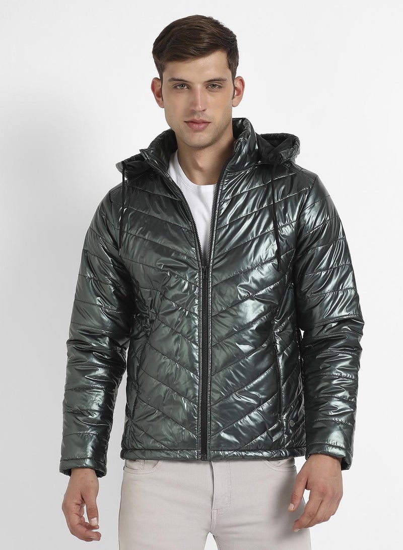 Campus Sutra Men's Forest Green Zip-Front Quilted Puffer Jacket - Image 2