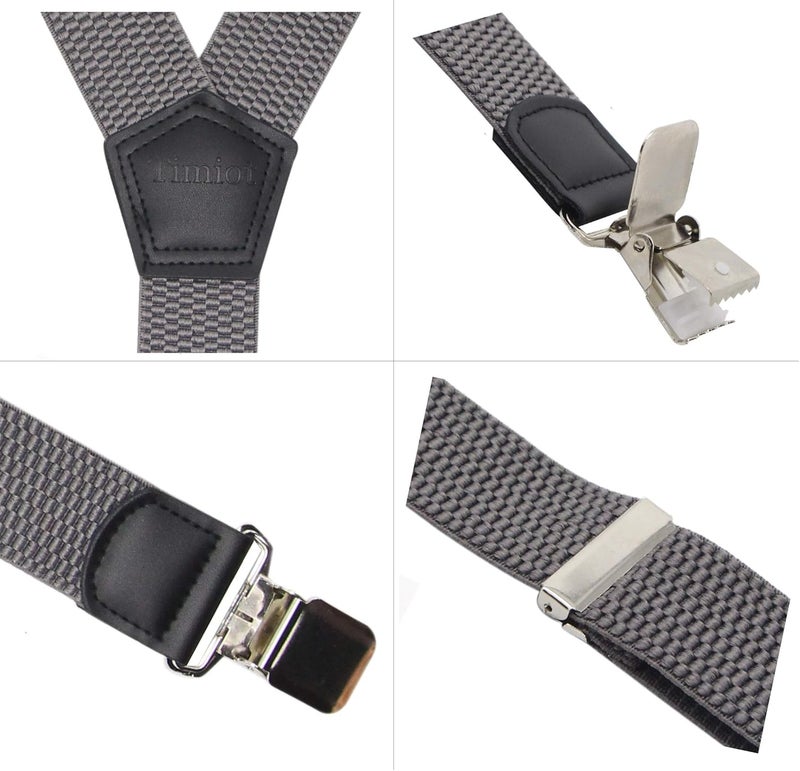 Timiot Premium Men's Y-Back Suspenders Stretch Perfect 1.5" Width for Work Style Formal Strong Heavy Duty Clips - Image 3