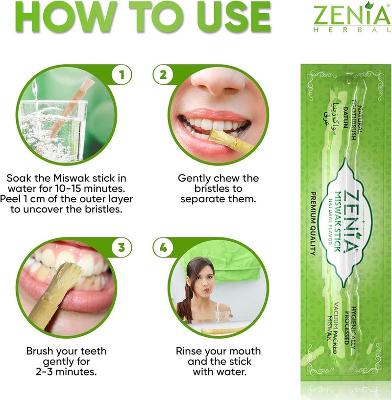 zenia Natural Miswak Toothbrush (Extra Thin Sticks) - Vacuum Sealed Natural Flavor - for Healthy Gums & Teeth (Pack of 5) - Image 3