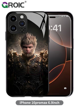 Case Compatible with iPhone 16 Pro Max 6.9 Inches with HD Glass Screen Protector, Black Myth Wukong Pattern Case, Glass Back Anti-Scratch TPU Bumper Shockproof and Full Coverage Lens - pzsku/ZA8B14F70483F4A12F373Z/45/_/1739002118/49cfbd71-6cd3-4f4d-9760-ede51f437769