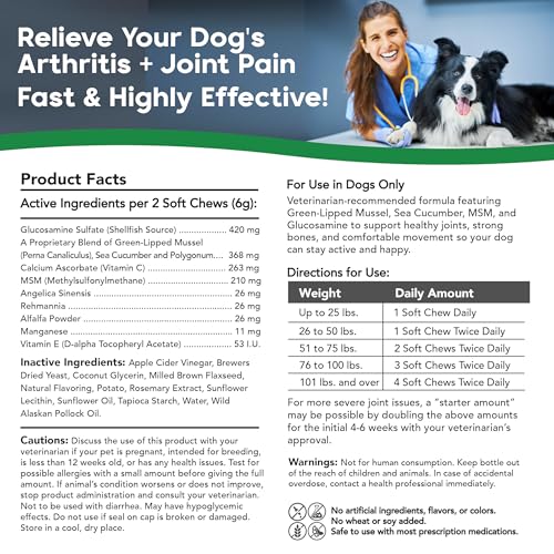 VetSmart Formulas Critical Joint Relief Soft Chew for Dogs – Hip & Joint Supplement with Glucosamine, MSM, Green-Lipped Mussel – Joint Discomfort, Hip Dysplasia & Mobility Support, Made in USA - Image 4