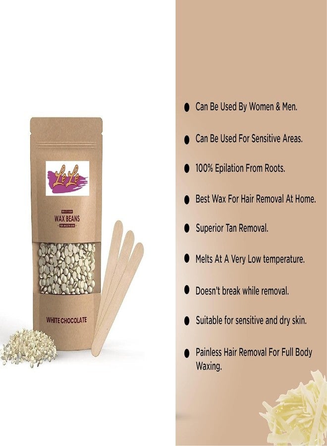 LELE Hair Removal Brazilian Hard Wax white chocolate Beans Painless And Stripless For Face, Eyebrow, Back, Chest, Bikini Areas, Legs, Arms (400gm.) - Image 3