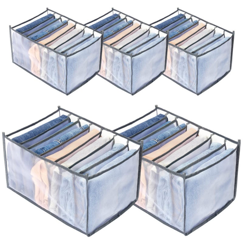 Tigari Wardrobe Clothes Organizer For Drawers  Washable Clothes Organizer For Folded Clothes  Clothing Storage  Portable Closet Organizer For Thin Jeans  Trousers  T-Shirts  Skirts (Gray) - Image 1