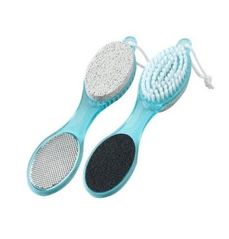 MOHAT,2 pieces, 4 in 1 Pedicure Foot Scrubber Brush Foot File Callus Remover with Foot Rasp, Pumice Stone, Nail Cleaning Brush, sand Paper for Dry and Wet Foot Care Dead Skin Remover (MULTI COLOR) (2)