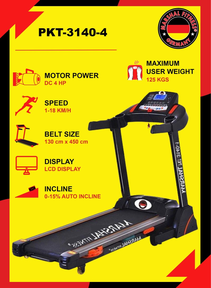 Marshal Fitness PKT-3140-4 Foldable Low Noise 4 HP DC Motor Automatic Incline Treadmill with Maximum User weight 125 KGS and LCD Screen (With Massager) For Home Use - Image 2