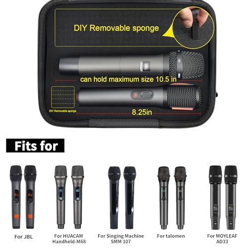 ANKHOH Large Wireless Microphone Case for 2 Handheld Mics and Receiver Hard Karaoke Mic Carrying Bag with DIY Foam for Phenyx Pro for JBL PartyBox for TONOR for Shure and Similar Systems Black - Image 3