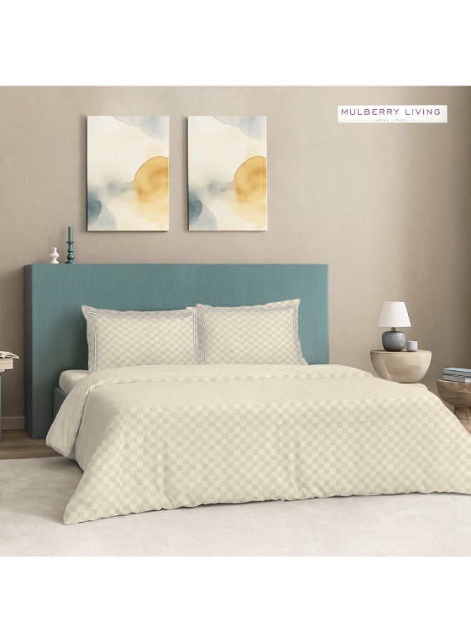 MULBERRY LIVING غطاء لحاف قطن % مقاس كوين  سم بنقشة مربعات عاجي - Image 5