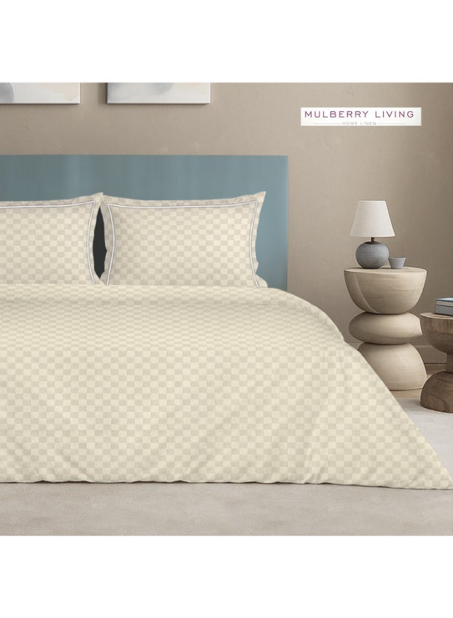 MULBERRY LIVING غطاء لحاف قطن % مقاس كوين  سم بنقشة مربعات عاجي - Image 3