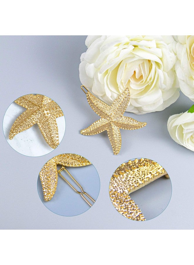 AUEAR 4 Pack Starfish Hair Clips Bridal Hairpin Metal Hair Pins Sea Star Hair Clip Pretty Beach Hair Pin For Wedding Women Girls Barrettes Styling Hair Mermaid Accessories Valentine'S - Image 2