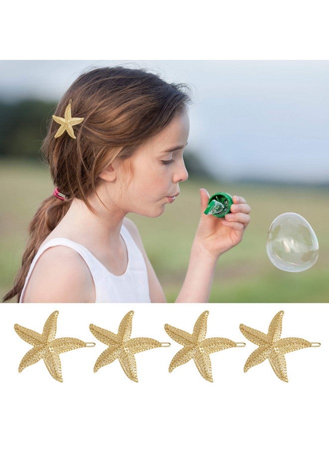 AUEAR 4 Pack Starfish Hair Clips Bridal Hairpin Metal Hair Pins Sea Star Hair Clip Pretty Beach Hair Pin For Wedding Women Girls Barrettes Styling Hair Mermaid Accessories Valentine'S - Image 5