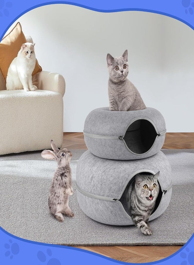 ONTRIP Cat Tunnel Bed Peekaboo Cat Cave for Multiple Cats & Large Cats, Scratch Resistant & Washable & Detachable Round Felt Cat Donut Tunnel Light Grey - Image 2