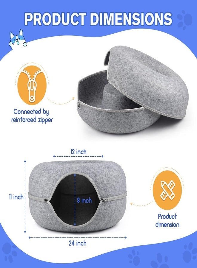 ONTRIP Cat Tunnel Bed Peekaboo Cat Cave for Multiple Cats & Large Cats, Scratch Resistant & Washable & Detachable Round Felt Cat Donut Tunnel Light Grey - Image 3