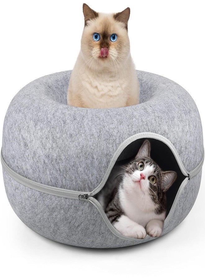 ONTRIP Cat Tunnel Bed Peekaboo Cat Cave for Multiple Cats & Large Cats, Scratch Resistant & Washable & Detachable Round Felt Cat Donut Tunnel Light Grey - Image 1
