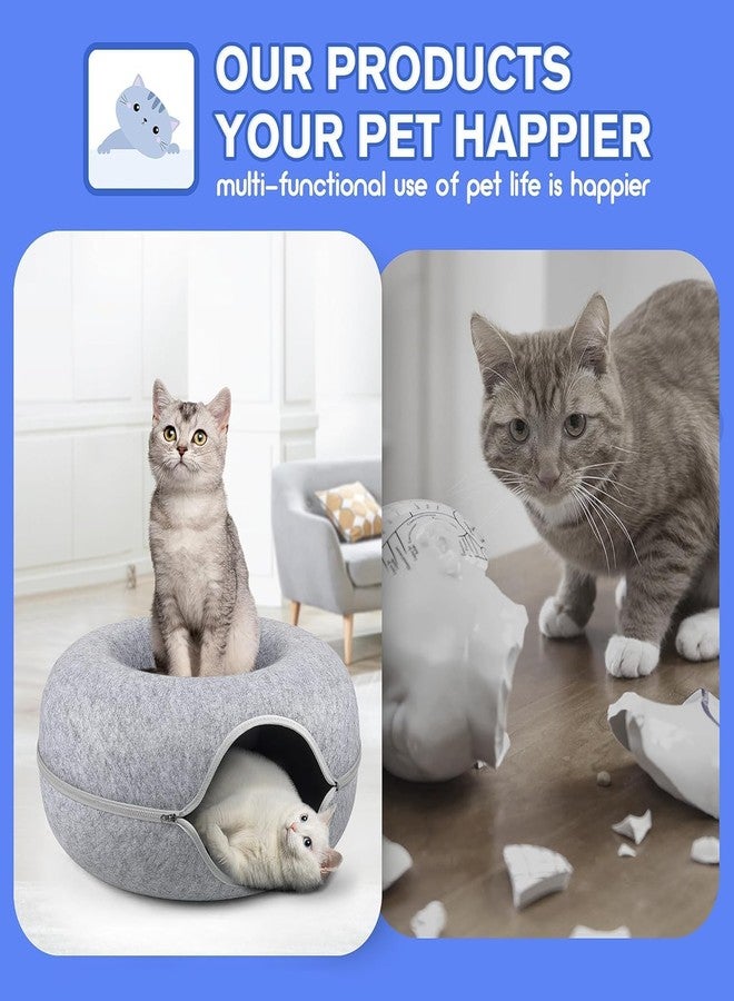 ONTRIP Cat Tunnel Bed Peekaboo Cat Cave for Multiple Cats & Large Cats, Scratch Resistant & Washable & Detachable Round Felt Cat Donut Tunnel Light Grey - Image 5