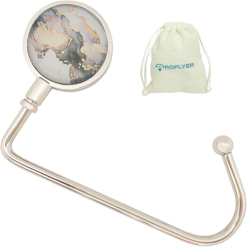 ROFLYER Purse Hook Hanger for Table Bar Handbag Hanger Safer Cleaner Bag Table Hanger with Velvet Pouch (Marble 01)