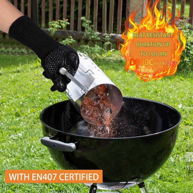 DKHDBD BBQ Fireproof Gloves, 1472°F Heat Resistant, Cut-Resistant, Non-Slip Silicone Oven Mitts for Grilling, Kitchen, Cooking, Frying - 13.5 Inch Black - Image 4