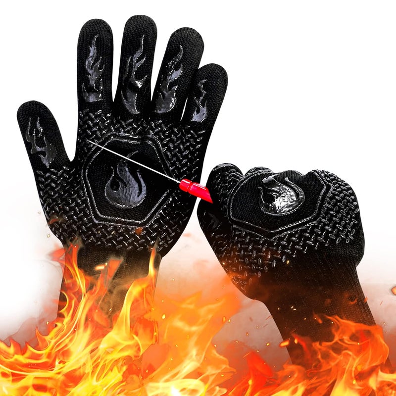 DKHDBD BBQ Fireproof Gloves, 1472°F Heat Resistant, Cut-Resistant, Non-Slip Silicone Oven Mitts for Grilling, Kitchen, Cooking, Frying - 13.5 Inch Black - Image 1