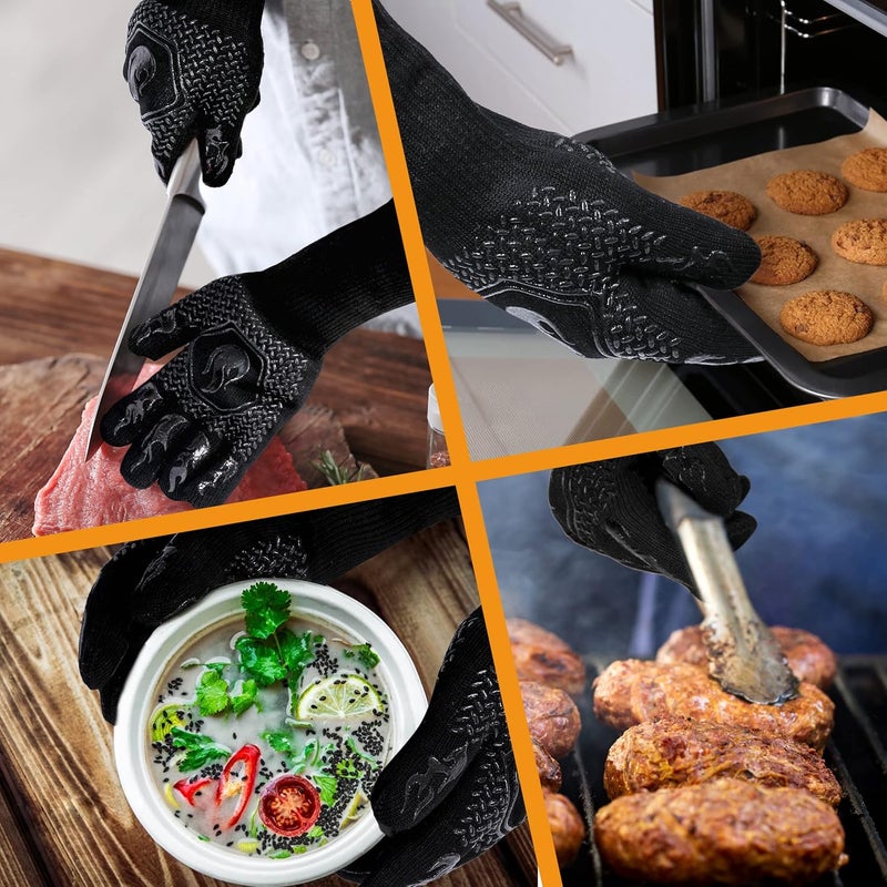 DKHDBD BBQ Fireproof Gloves, 1472°F Heat Resistant, Cut-Resistant, Non-Slip Silicone Oven Mitts for Grilling, Kitchen, Cooking, Frying - 13.5 Inch Black - Image 5
