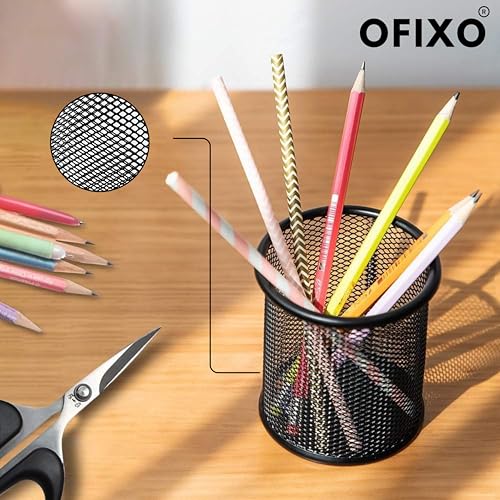OFIXO Round Style Desk Essentials to Collect Desk Accessories,Mesh Desktop Organizer, Pen Stand (Black) - Image 2