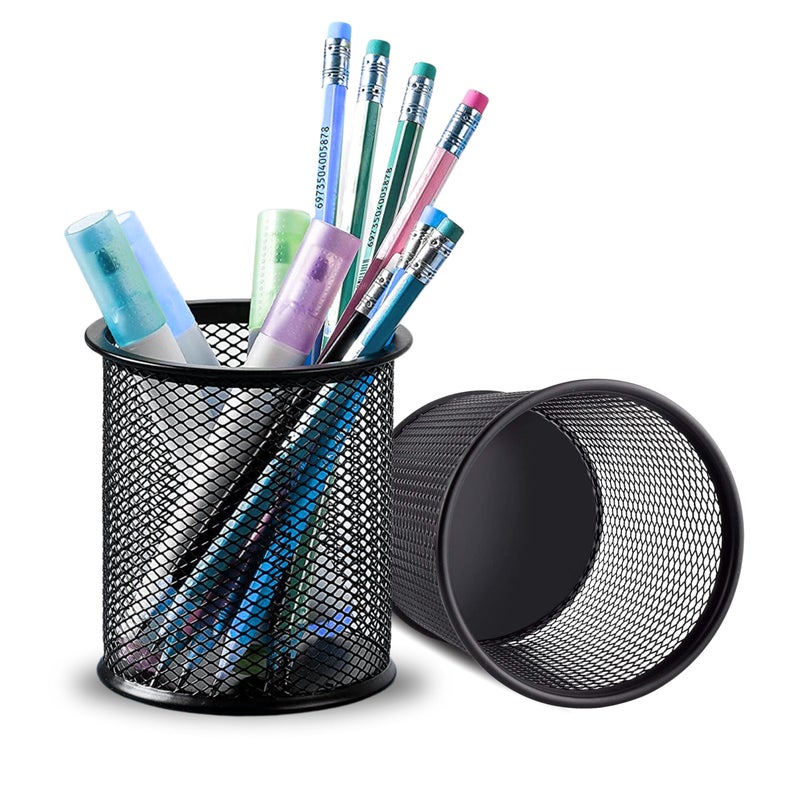 OFIXO Round Style Desk Essentials to Collect Desk Accessories,Mesh Desktop Organizer, Pen Stand (Black) - Image 5