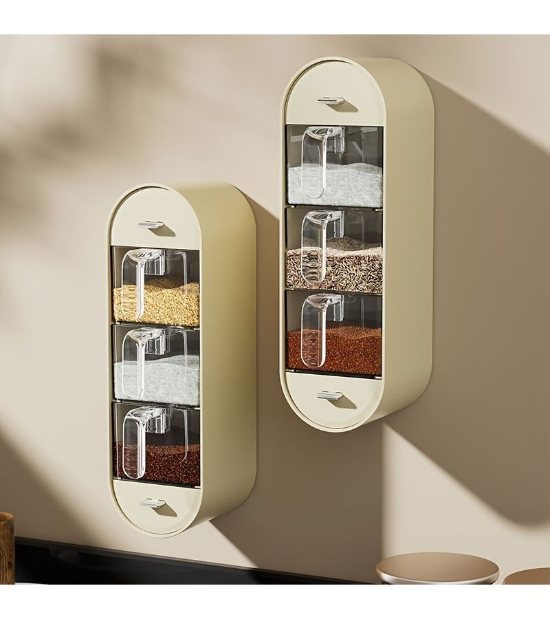 1pc Light Green Combination Seasoning Box Five Partition Wall Mounted Spice Box Household No Punching Kitchen Storage Organizer Multi Grid Jar - Image 3