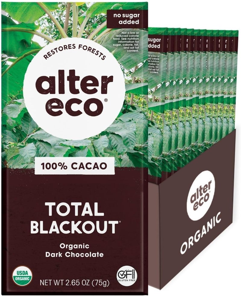 alter eco ألتر إيكو بار الشوكولاتة الداكنة العضوية الكاملة - 100% كاكاو، تجارة عادلة، غير معدلة وراثيًا، خالية من الغلوتين (12 عبوة) - Image 1