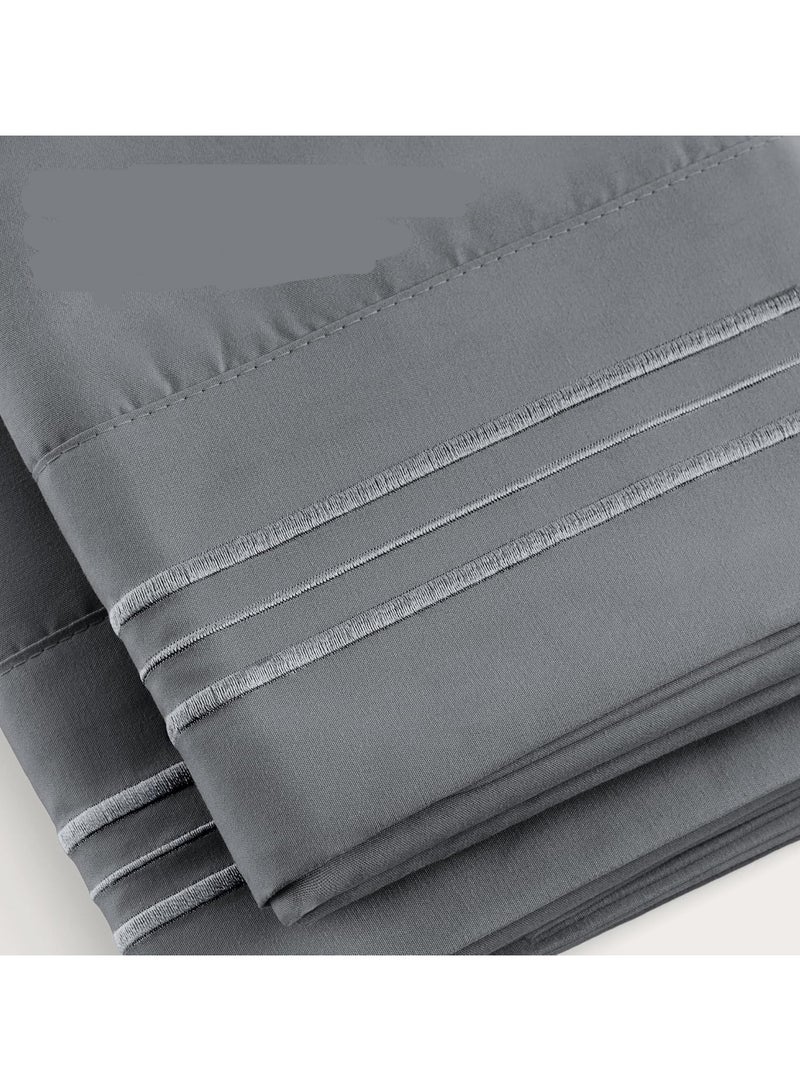 Beauenty Pillow Cases 50 x 70 cm, Set of 2, Brushed Microfibre, Oeko-Tex Certified, Soft Cushion Cover with Embroidered Motifs – Anthracite - Image 2