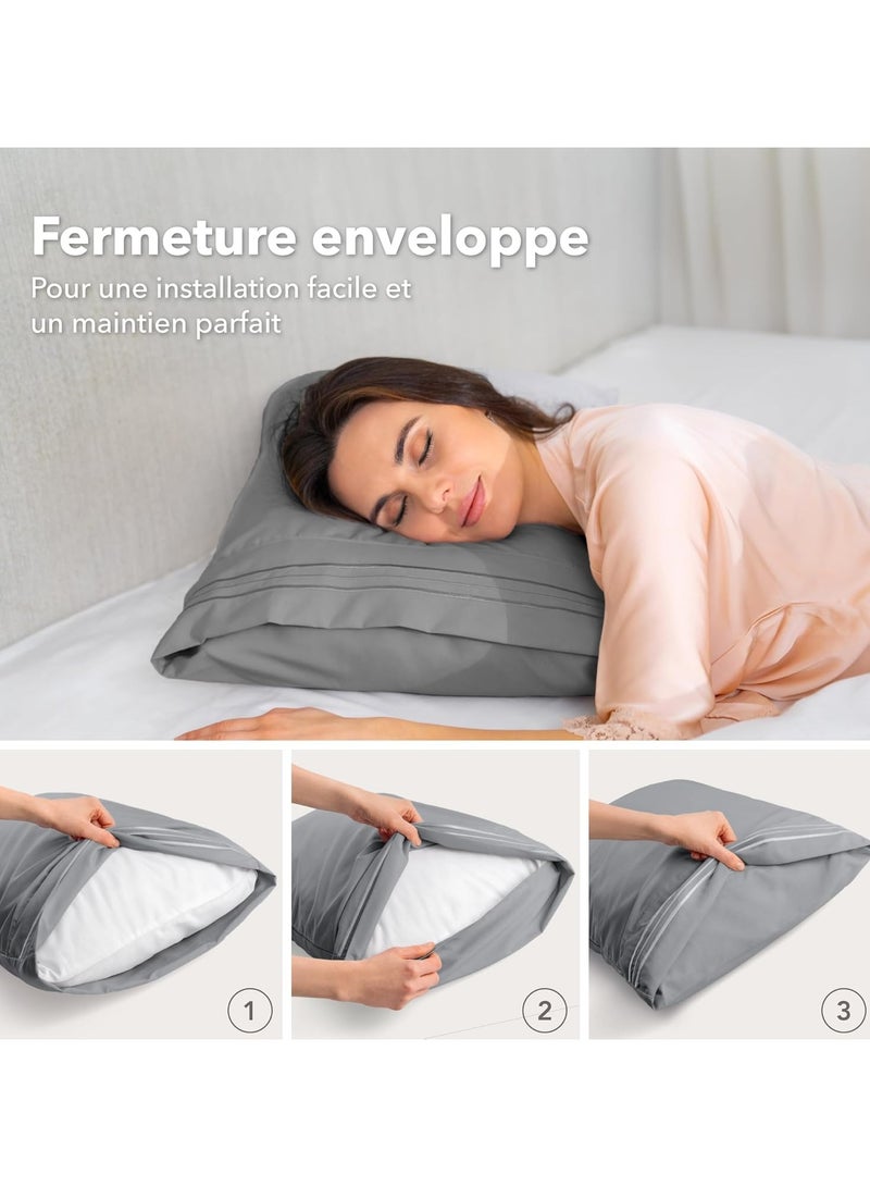 Beauenty Pillow Cases 50 x 70 cm, Set of 2, Brushed Microfibre, Oeko-Tex Certified, Soft Cushion Cover with Embroidered Motifs – Anthracite - Image 3