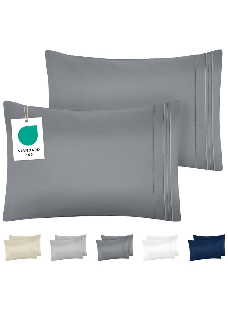 Beauenty Pillow Cases 50 x 70 cm, Set of 2, Brushed Microfibre, Oeko-Tex Certified, Soft Cushion Cover with Embroidered Motifs – Anthracite - Image 1