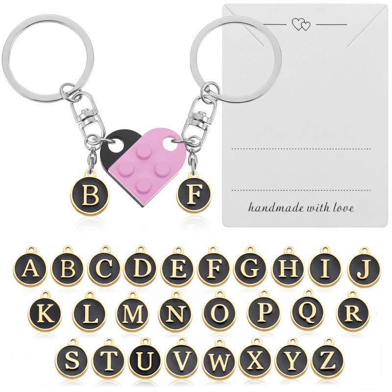 rosulasi Matching Heart Keychains for Couples Boyfriend Girlfriend Cute Brick Couple Keychain Valentines Day Gift for Him Her Husband (Black Pink) - Image 1