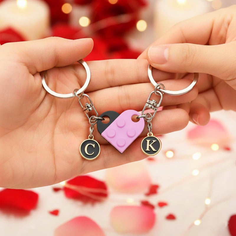 rosulasi Matching Heart Keychains for Couples Boyfriend Girlfriend Cute Brick Couple Keychain Valentines Day Gift for Him Her Husband (Black Pink) - Image 5
