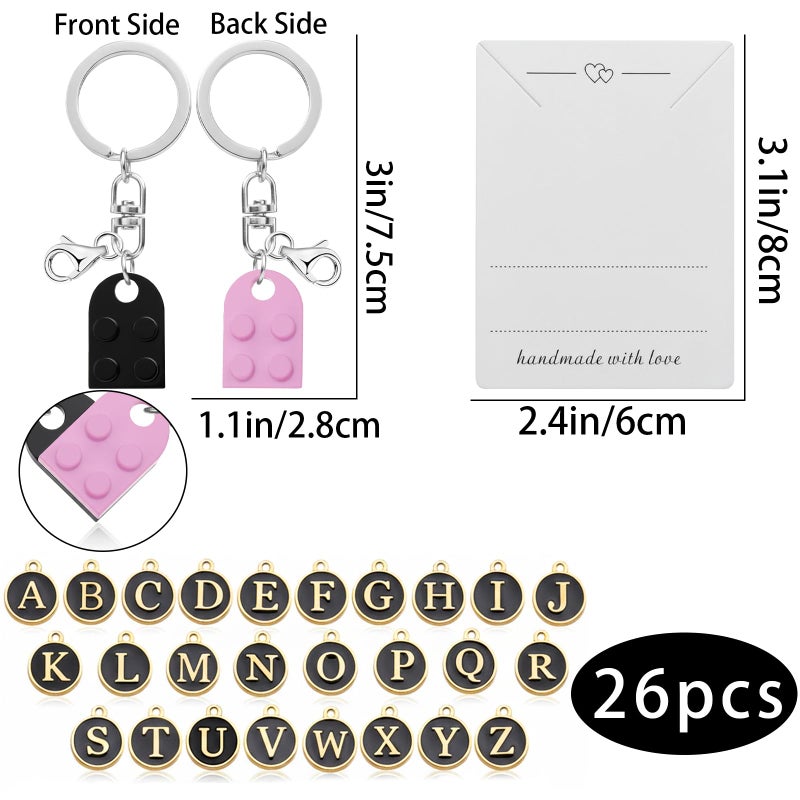 rosulasi Matching Heart Keychains for Couples Boyfriend Girlfriend Cute Brick Couple Keychain Valentines Day Gift for Him Her Husband (Black Pink) - Image 2