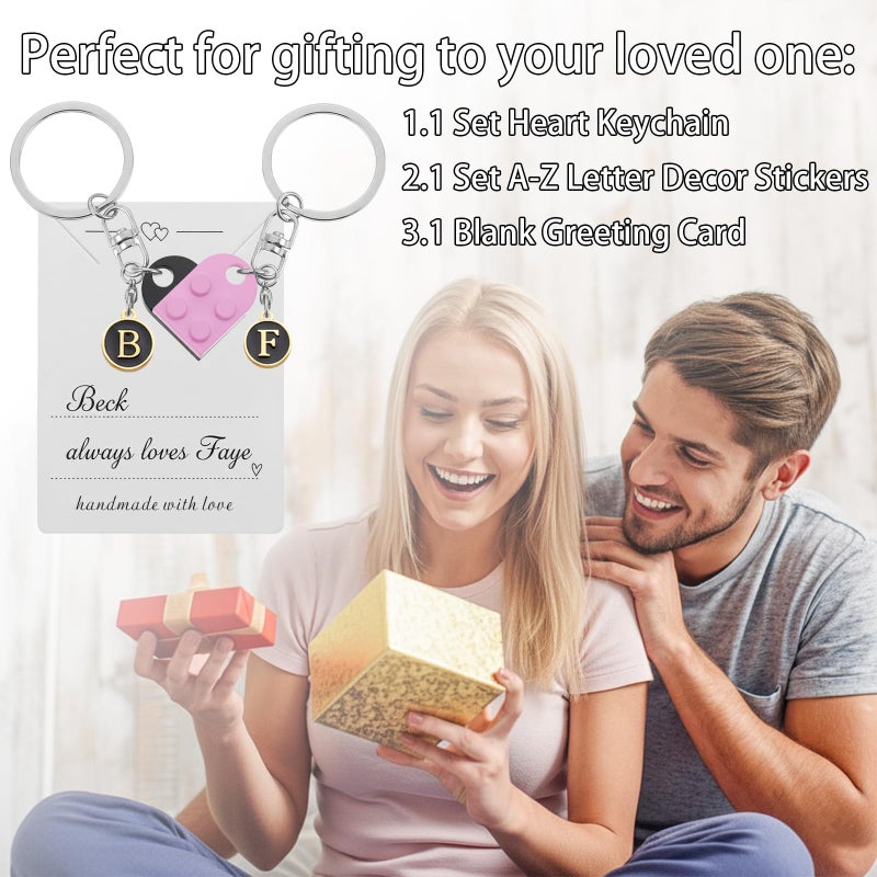 rosulasi Matching Heart Keychains for Couples Boyfriend Girlfriend Cute Brick Couple Keychain Valentines Day Gift for Him Her Husband (Black Pink) - Image 3