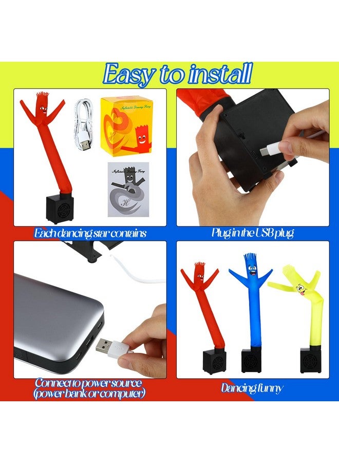 Poen بون 3 قطع رجل أنبوب قابل للنفخ صغير هدية مضحكة مزحة عيد ميلاد رجل قابل للاهتزاز مع منفاخ راقص صغير مكتبي هدية للنساء زينة حفلة (ابتسامة) - Image 4