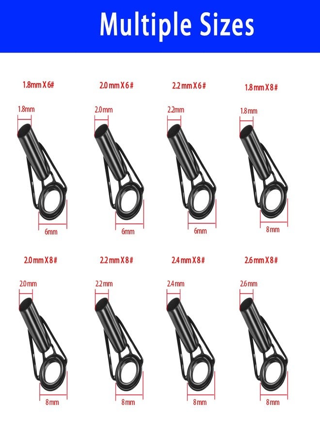 ZUIHUI Rod Tip Repair Kit Fishing Rod Tips Replacement Kit Stainless Steel Ceramic Guides Ring, Black Wear Resistant Guide Replacement Small Kit (8 Pcs) - Image 2