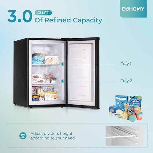 EUHOMY Upright freezer, 3.0Cubic Feet, Single Door Compact Mini Freezer with Reversible Door,Small freezer for Home/Dorms/Apartment/Office, Black - Image 3