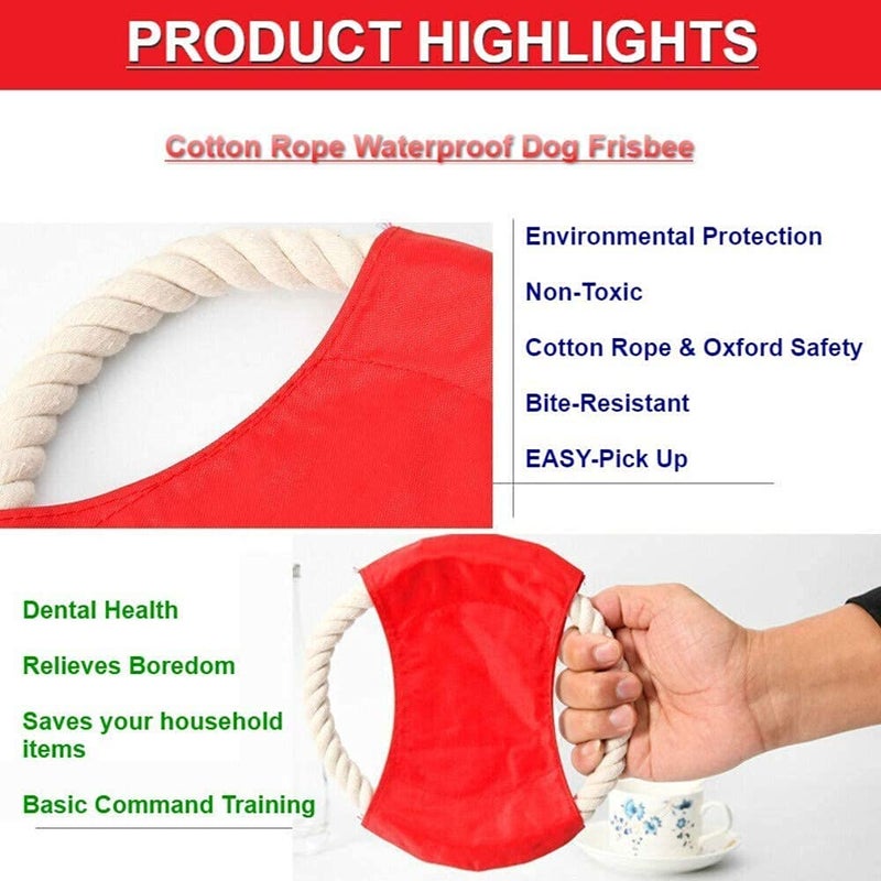Pups&Pets Durable Outdoor Dog Toy Flying Frisbees - Natural Cotton Rope and Waterproof Oxford Fabric - Designed in Mind to Ensure It Lasts Long Despite Regular Chewing- Color May Vary (Single Pack) - Image 3