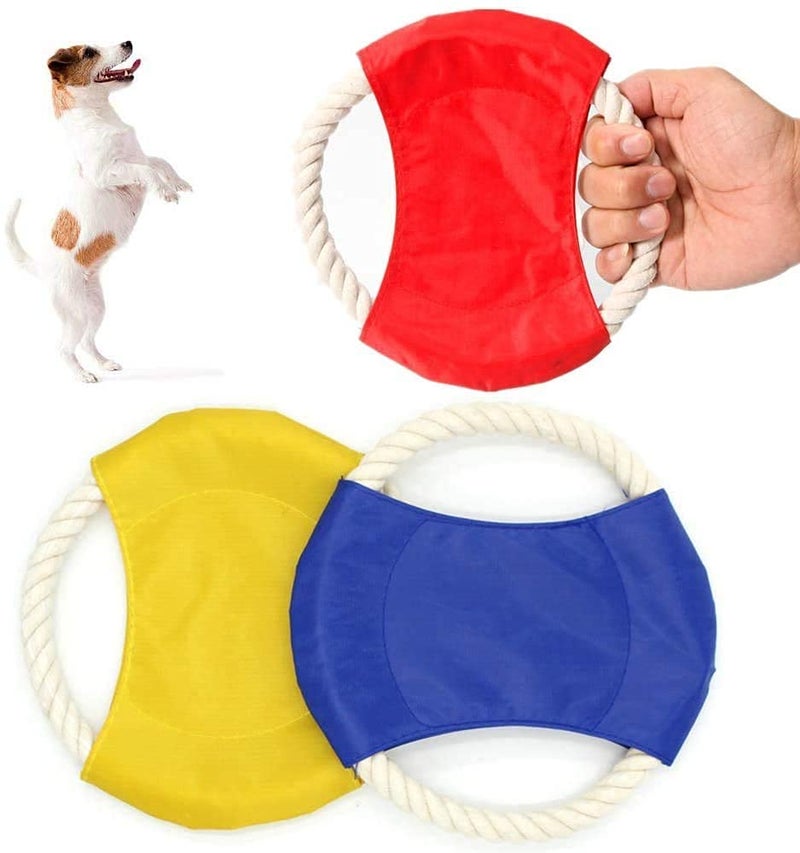 Pups&Pets Durable Outdoor Dog Toy Flying Frisbees - Natural Cotton Rope and Waterproof Oxford Fabric - Designed in Mind to Ensure It Lasts Long Despite Regular Chewing- Color May Vary (Single Pack) - Image 1