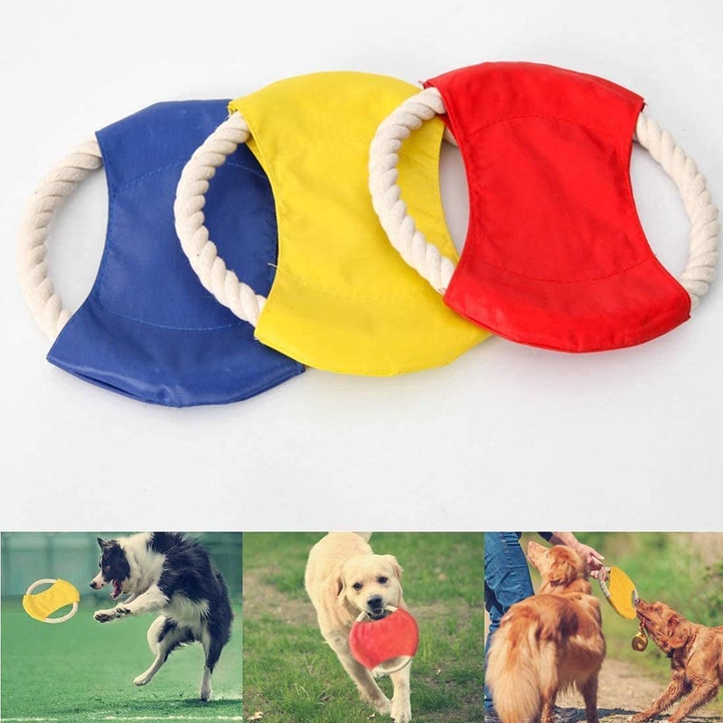 Pups&Pets Durable Outdoor Dog Toy Flying Frisbees - Natural Cotton Rope and Waterproof Oxford Fabric - Designed in Mind to Ensure It Lasts Long Despite Regular Chewing- Color May Vary (Single Pack) - Image 2